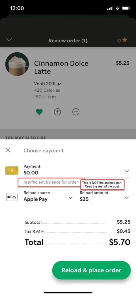 Starbucks card reload charge on credit card